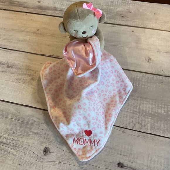 Child Of Mine Carters Monkey Lovey Pink White Leopard I Heart Mommy Rattle - Picture 1 of 8